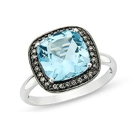 3 3/4 Carat Blue Topaz and 1/10 Carat Brown Diamond 14K White Gold Ring 3 3/4 Carat Blue Topaz and 1/10 Carat Brown Diamond 14K White Gold Ring
