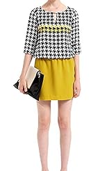 Houndstooth Print Cotton/Polyester Round Neck  Dress
