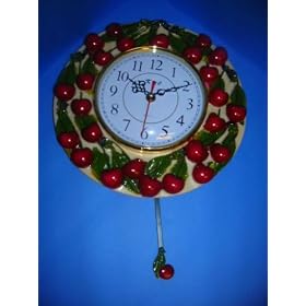 CHERRY 3-Dimensional 18 Inch Pendulum Wall Clock Cherries NEW
