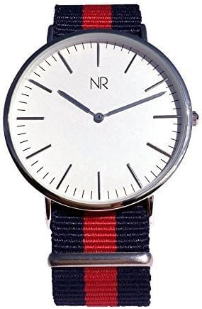 Red / Blue Silver Minimalist NR Watch Nylon NATO Strap