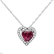 Heart Necklace With 0.93ctw Cubic zirconia and Created Ruby in White Gold Length 18in