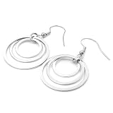 Stainless Steel Polished Three Circles Earrings with French Hook Backs