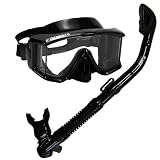 Snorkeling Scuba Dive Side-View Edgeless Mask DRY Snorkel Gear Set, Black/Black