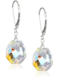 Sterling Silver Swarovski Elements Crystal Aurora Borealis Octagon Earrings
