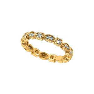 14 Karat Yellow Gold Stackable Stack Motif Ring Enhanced With Briliant Near Colorless Diamonds. (GH-Color SI-Clarity 0.38-Carat)