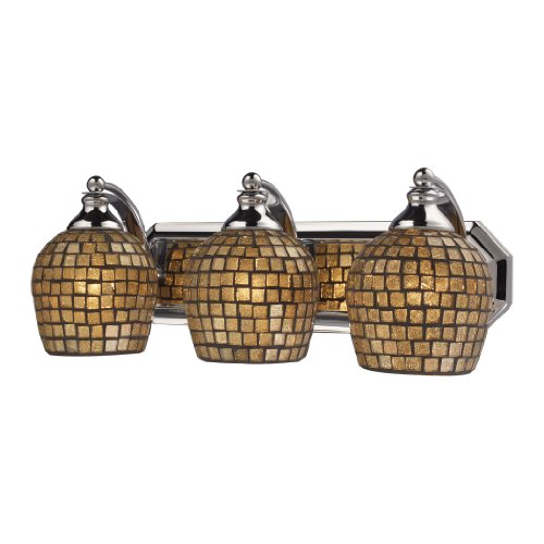 Elk Lighting 570-3C-GLD 3 Light Vanity In Polished Chrome And Gold Mosaic Glass On Sale