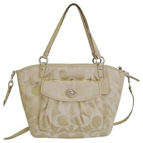 Coach Signature Sateen Khaki Leah Handbag 13139