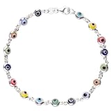 Evil Eye Bracelet Sterling Silver Multicolor Italian Murano Glass Lucky Eyes