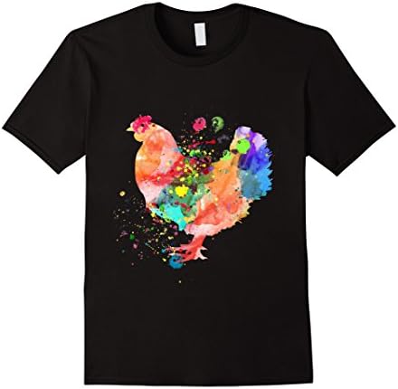 Men's Chicken T-shirt - Watercolor Splash Love Rooster Tee Shirt 2XL Black