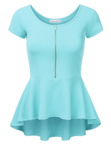 JJ Perfection Women's Short Sleeve Zipper Peplum Top (S-3XL)