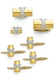 Solid 14k Gold and Diamond X's Cufflinks, Tie Tac and Stud Set