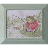 Frog Gone Fishing Artwork With Brown Color Frame