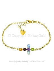 Multi Gemstone Cross Bracelet in 14k Yellow Gold