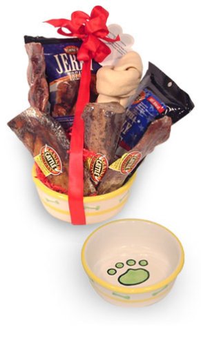 Dog Gift Bowl Filled With Lots Of Healthy And Super Tasty Treats. It's What They Really Want!