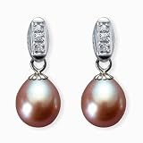 Pink 7.5-8mm Dewdrop Cultured Pearl 14k Gold Diamond Earrings