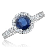 Sapphire Engagement Ring in 18k White Gold Halo Diamond Ring Setting (G, SI1, 1.40 cttw), 6mm