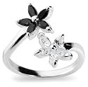 Sterling Silver Cubic Zirconia Black and White Flower Ring