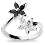 Sterling Silver Cubic Zirconia Black and White Flower Ring