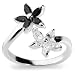 Sterling Silver Cubic Zirconia Black and White Flower Ring
