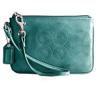 Coach Audrey Patent Perforated Wristlet Wallet Ipod Case Bag 45569 Lagoon