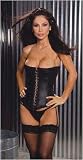 Leather strapless Corset with hook and eye front detail and boning Adjustable and detachable Garters, shown with item EML9180 in S, M, L, X-Large 1X 2X 3X