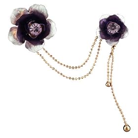 Gold Tone Purple Dangle Flower Pin Brooch by Pugster
