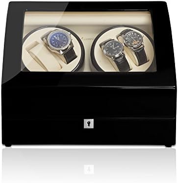 Luxwinder - Luxurious Watch Winder - Winds up to 4 Watches + Stores 5 Extra - Black -Designed in Germany
