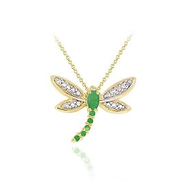 Buy 18K Gold over Sterling Silver Genuine Emerald and Diamond Dragonfly Pendant by SilverSpeck.com