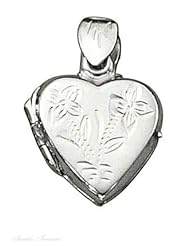 Sterling Silver 18" .8mm Wide Box Chain Necklace With Two Picture Heart Locket Pendant With Flowers