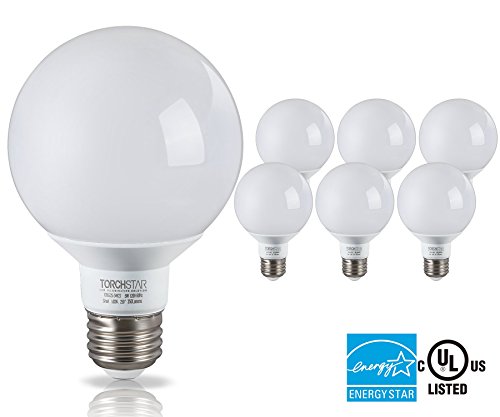 G25 Globe LED Light Bulb, 5W (40W Equiv.), ENERGY STAR, Damp Location Available, 5000K Daylight Vanity Bulb for Pendant, Bathroom, Dressing Room Decorative Lighting, 3-Year Warranty, Pack of 6