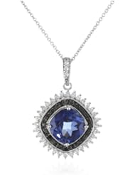 Sterling Silver Gemstone with Created White Sapphire and black Diamond Pendant Necklace, 18"
