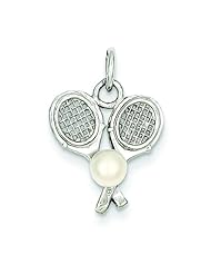 14K White Gold Tennis Racquets with Cultured Charm