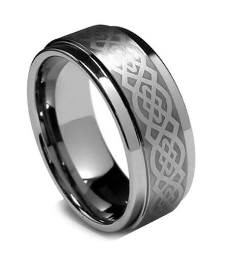 Top Value Jewelry - Men Tungsten Wedding Band, His Celtic Ring, Titanium Color, Step High Polish Edge, Men 8MM (size 8-15) - Half Sizes Available (12) Top Value Jewelry - Men Tungsten Wedding Band, His Celtic Ring, Titanium Color, Step High Polish Edge, Men 8MM (size 8-15) - Half Sizes Available (12)