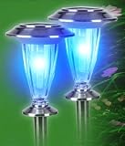 2x Traditional Stainless Steel Solar Garden Lights-Blue
