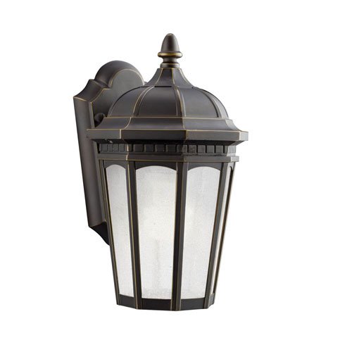 Kichler Lighting 11010RZ Courtyard 1-Light Fluorescent Outdoor Wall Mount Lantern, Rubbed Bronze with Etched Seedy Glass