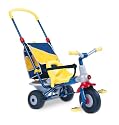 Berchet 414006 - Top Dreirad Baby Too Metallrahmen, mitwachsend mit Schiebestange, Freilauf, Gurt, Rucksacktasche, Kippmulde, zerlegbar blau/grau/rot