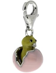 Sterling Silver Hatching Egg Chick Charm for Bracelet, 5/8 in. (16mm) tall, Enamel Finish