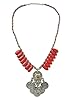 Tribal Coin Necklace Tear Drop Red Coral German Silver Beads Vintage Necklace