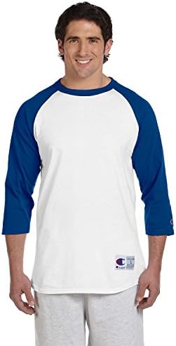 Champion Men's Tagless Baseball Raglan T-Shirt, white/team blue, Large