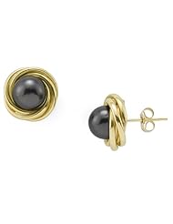 Tahitian Black Pearl Earrings in 14K Yellow Gold (8-9mm)