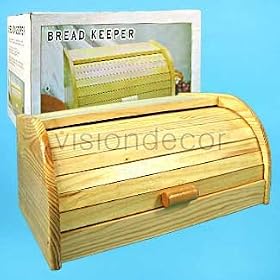 Natural Wood Roll Top Bread Keeper Box Breadbox by visiondecor Furniture