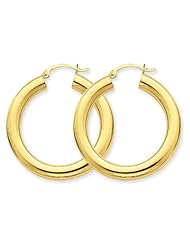 14k Yellow Gold Polished 5mm Tube Hoop Earrings. Gold Wt- 6.01g. 35mm Diameter.