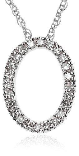 14k White Gold, Diamond Oval Pendant (.10 cttw, G-H Color, I1 Clarity)