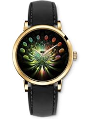 SPRAWL Aanalog Fashion Series Gold Ladies Watches of Genuine Black Leather Strap,Unique Wrist Watch for Women Girls Designed with Eyes leaving the colorful background