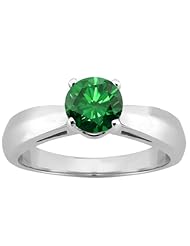 0.80 Ct Round Green SI1/SI2 Diamond 18K White Gold Ring