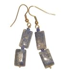 Lapis Earrings 05 Dangle Blue Rectangle Pyrite Gold Brass Crystal Healing Gemstone 1.8