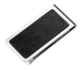 Black Genuine Leather Chrome Plated Metal Money Clip