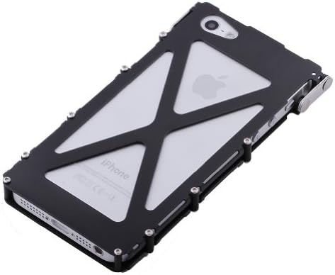 Askformore Stainless Metal Iron Man 360-degree Rotating Aluminum Flip Hard Case Cover for iphone 5 5G 5S black