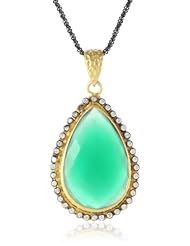 Sterling Silver Chain with Onyx Oval and Cubic Zirconia Pendant Necklace, 30"
