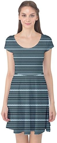 KidsWow Womens Blue Striped Geometric Swatches Cap Sleeve Dress - 5XL